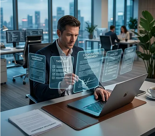 Professional working with digital documents